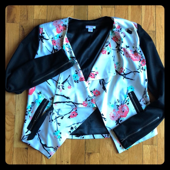 Floral biker crop jacket - Picture 1 of 3